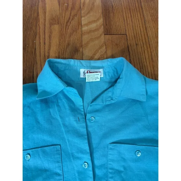 Vintage Orvis Short Sleeve Linen Cotton Blend Button Front Shirt Teal Blue Sz 6‎ - Image 3