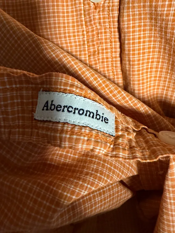 Vintage Y2K Abercrombie and Fitch Orange Gingham Check Button Down Shirt - Image 5