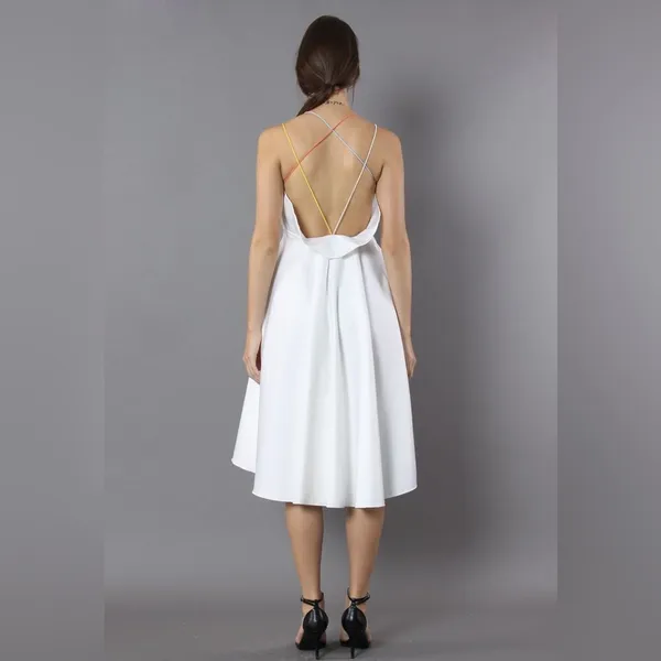 Minusey Luxurious White Cross-Strap Open Back Dress‎ - Image 4