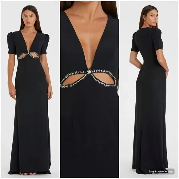 NWT Mac Duggal Puff Sleeve Black Cut Out Gown Dress 6 2630 - Image 2