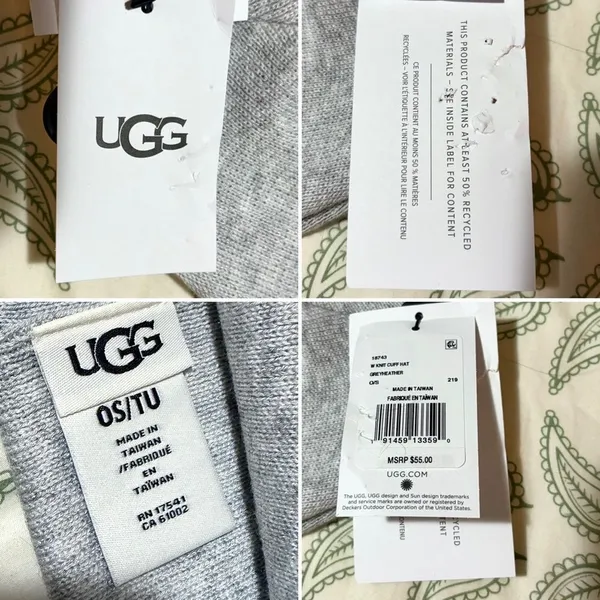 UGG Winter Soft Heather Gray Ribbed Knit Cuff Logo Beanie OS NWT - Image 6