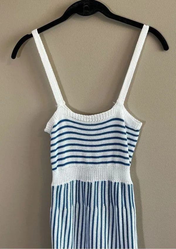 Women’s Blue White Striped Knit Cut Out Dress Small - Image 6