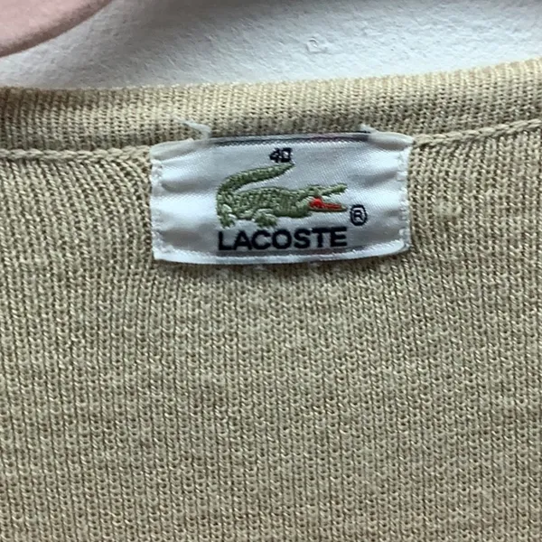 Lacoste Size 40 Women's Tan V-Neck Sweater. Preloved. - Image 3