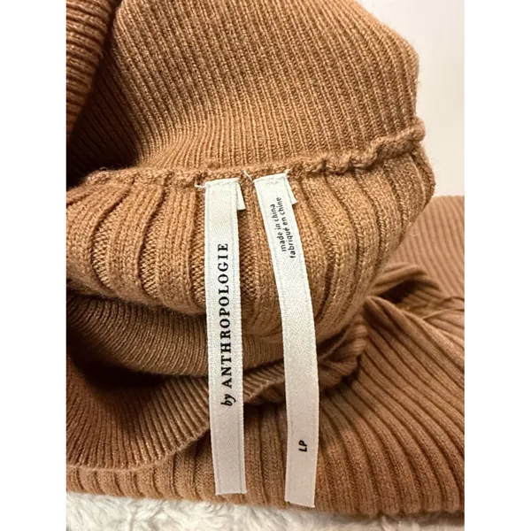 Anthropologie Wool Blend One Long Sleeve Ribbed Sweater Dress Turtleneck Size LP - Image 4