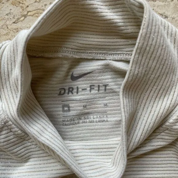 Nike Dri-fit Women's Compression Top M Sparkle Ivory Mock Neck Long Sleeve‎ - Image 2