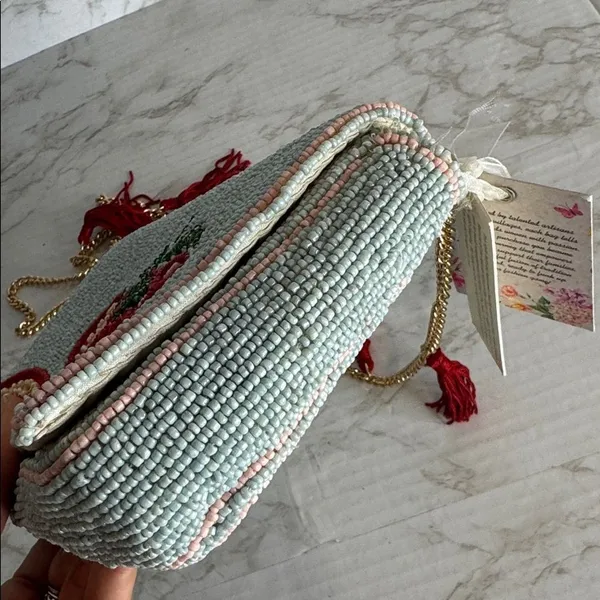 Beaded Tomato Fruit Crossbody Bag Tassels Multicolor NWT Anthropologie viral bag - Image 9