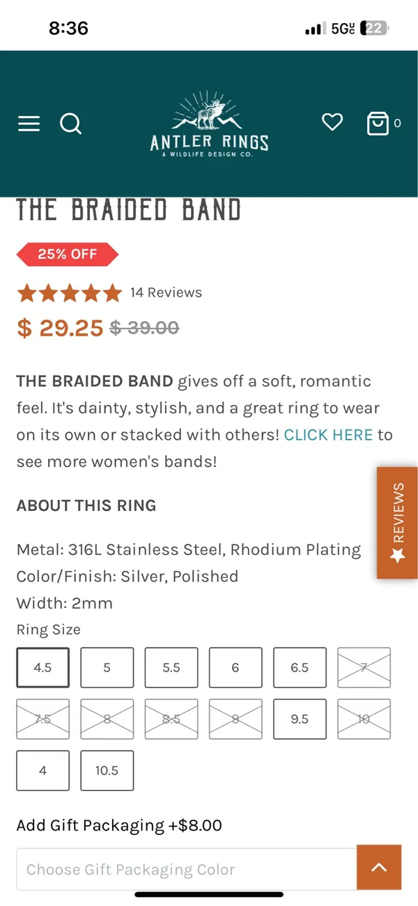 Antler Rings size 12 Braided Ring Silver - Image 2