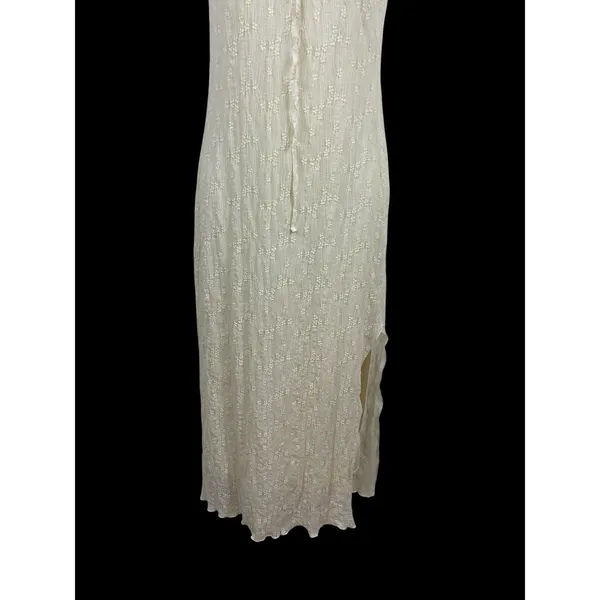 KIRIOUS Lace Up Midi Dress Cream Boho Sheer Lace Textured Slit Festival Beach S - Image 5