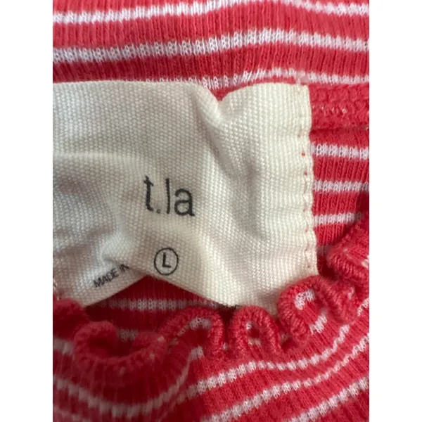 t.la Anthropologie Red White‎ Striped Mock Neck Peplum Top Sleeveless Large - Image 3