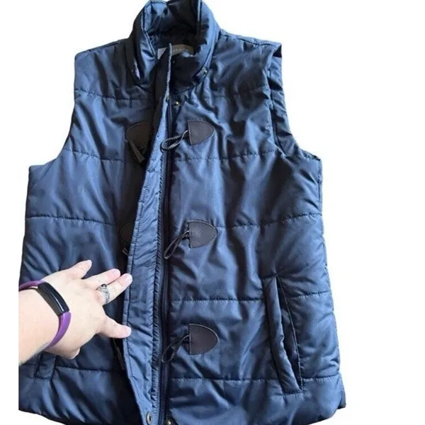 Bagatelle Vest Navy Quilted Size Small Toggles Zip Snap Button Cabin Lodge Fall - Image 4