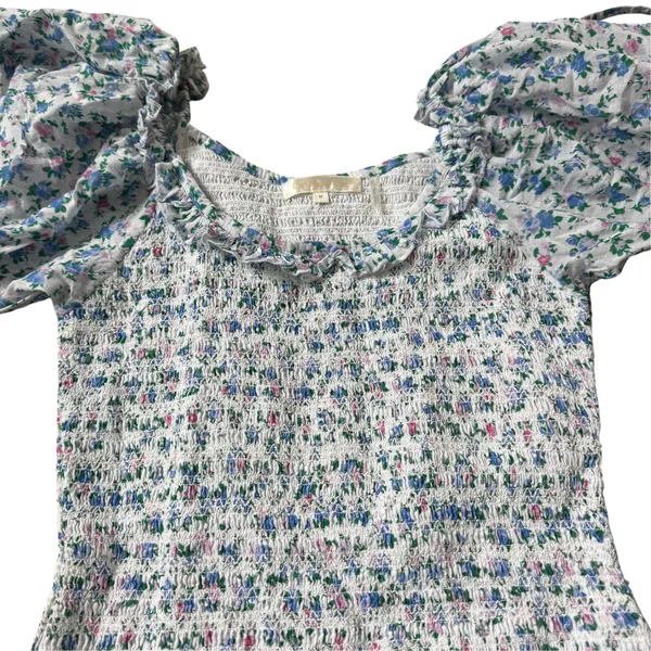 LoveShackFancy Violet Smocked Mini Dress Blue Floral - Image 5