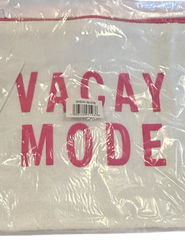 Vacay Mode White Canvas Pouch with Pink Lettering - Image 2