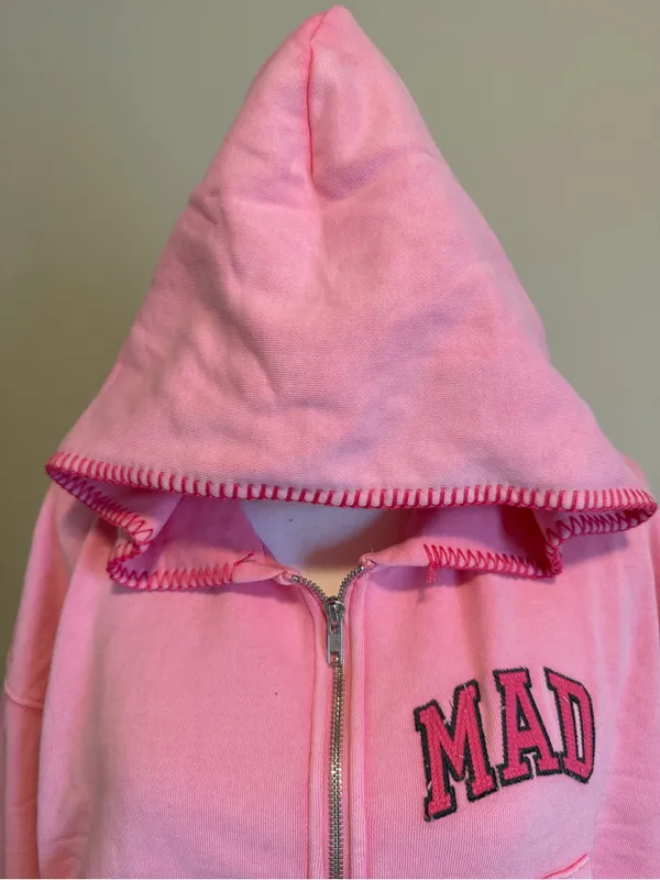 NWT Mad Happy X Gap Pink full size cropped hoodie size large limited edition - Image 9