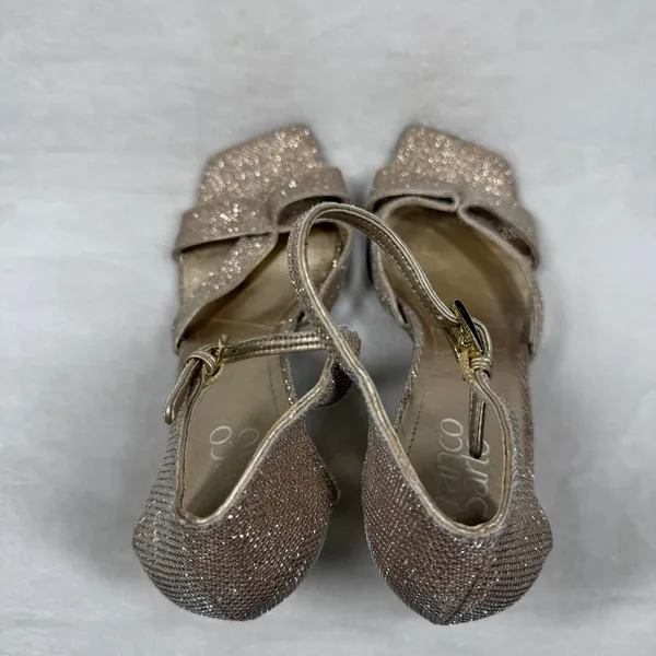 Franco Sarto Rania 2 Champagne Gold Glitter Square Toe‎ Heeled Sandals 8.5M - Image 8