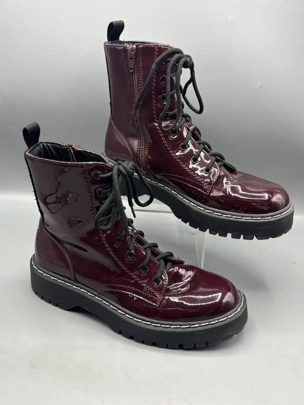 Sincerely Jules Harley Combat Boots Women's 8.5 Burgundy Leather Rugged Lug Sole - Image 2