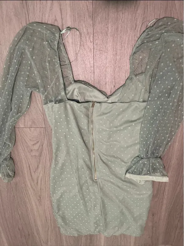 Mint Green Polka Dot Mesh Mini Dress Size L - Image 3