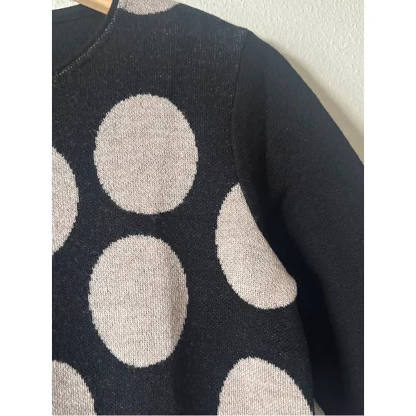Siyu Espana Black Merino Wool Top with Taupe Polka Dots Size Small - Image 2