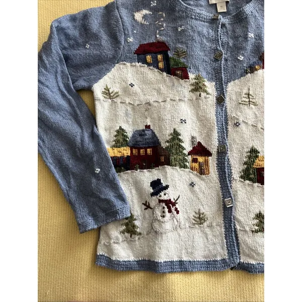 Vintage Northern Isles Cardigan Sweater Winter Village Grandmacore Cottagecore L - Image 5