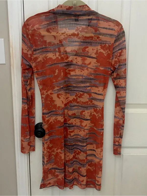 Wild Fable Long Sleeve Sheer Mesh Button Front Dress with Collar - Image 9