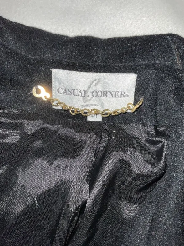 Casual Corner Women Wool blend long black Coat SZ14 bust58in - Image 3