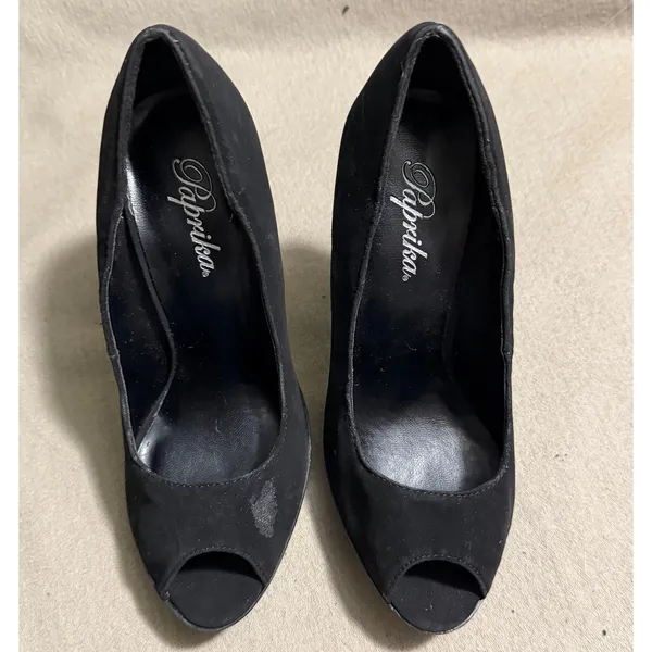 Paprika Black Faux Suede Peep Toe Platform Stiletto Pumps Womens 5.5 - Image 5