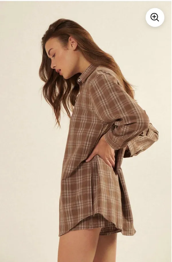 Prómesa Work From Home Plaid Button Up Shirt Romper - Image 5