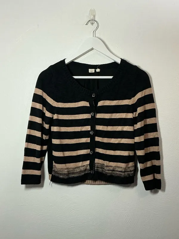 Anthropologie Moth Tan & Black Striped Cardigan Sweater Size Small - Image 2