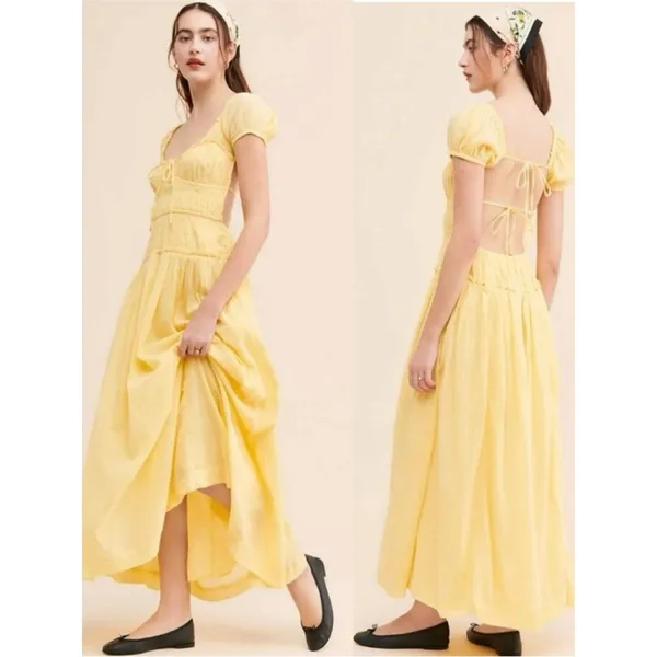 Free People Feeling Bonita Midi Maxi Dress in Yellow Size Medium Romantic Dainty - Image 11