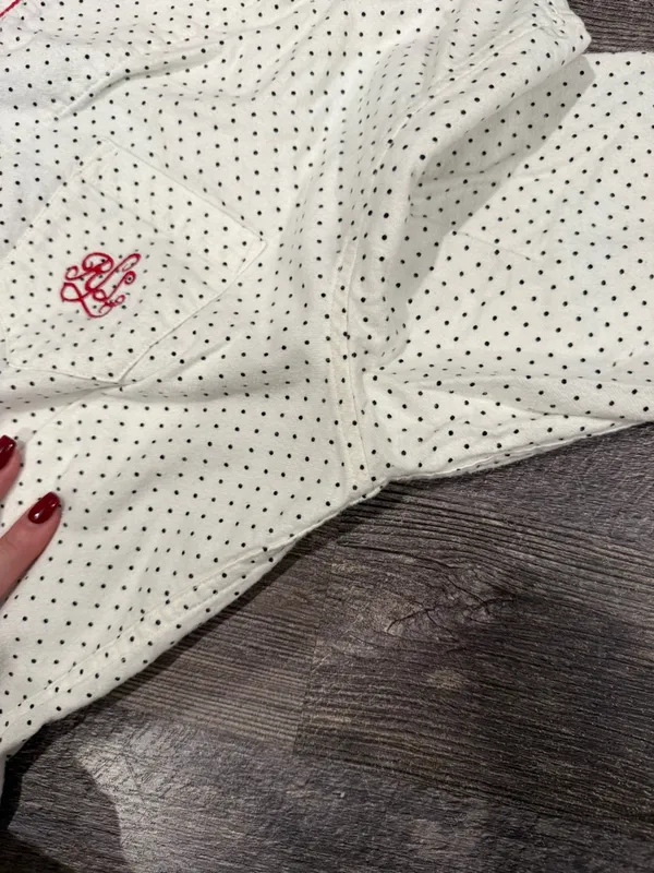 Lauren Ralph Lauren Polka Dot Button Up Pajama Long Sleeve Shirt - Image 6