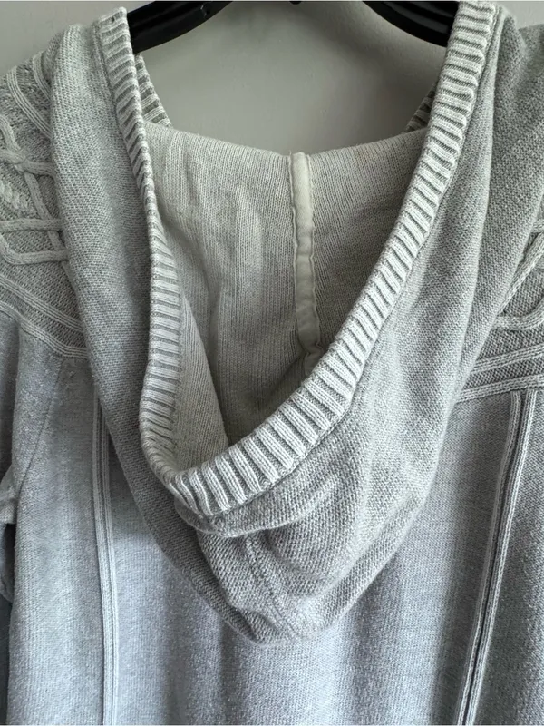 Eddie Bauer Women’s Light Gray V-Neck Pullover Hooded Sweater Size Large - Image 10