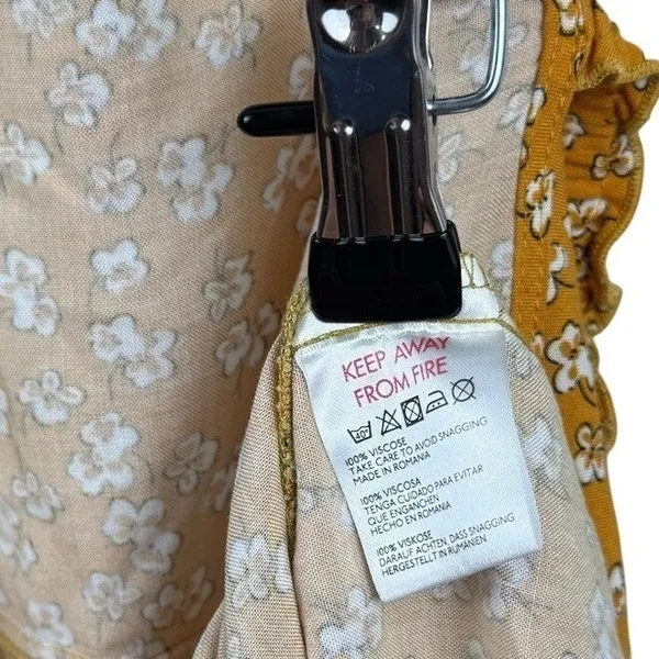 Urban Outfitters Mustard Floral Romper Ruffle Strap Button‎ Front Cottagecore M - Image 6