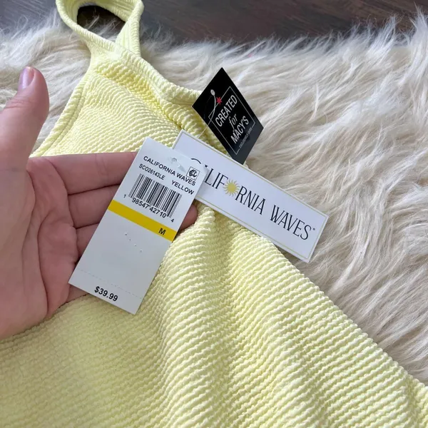 NWT California Waves Popcorn Scrunch Scoop Neck One-Piece Swimsuit Yellow Size M - Image 4
