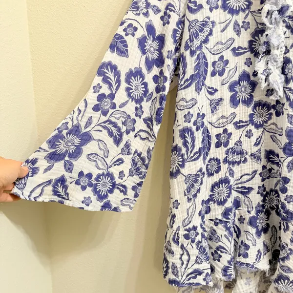 Anthropologie Floral Gauze Mini‎ Dress Size Large Tunic Coverup Gauzy Cotton - Image 6