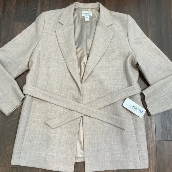 Pendleton Cityscape Wool Blazer Beige Tan Open Front Made in USA Size 14 NEW - Image 9