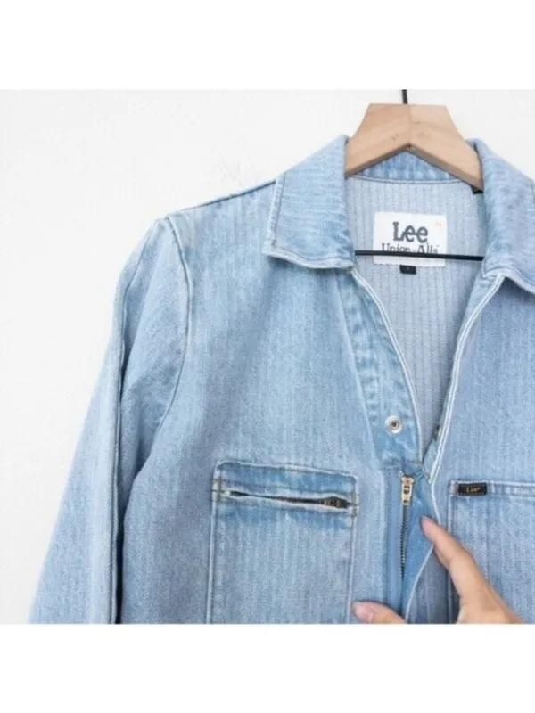NWT Free People x Lee Union-Alls Coverall Denim Jumpsuit S Sky Blues Stripe - Image 7