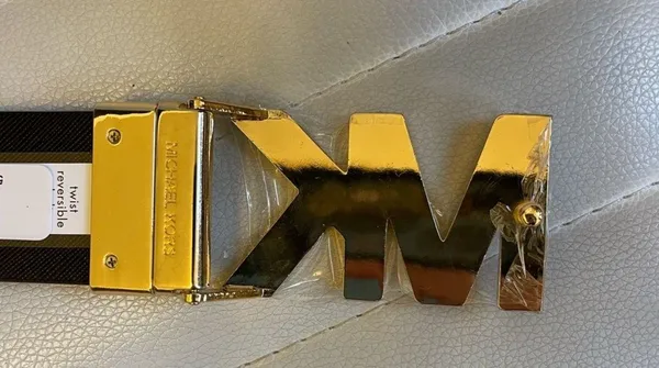 MK Monogram Gold Buckle Reversible Belt Brown Print/black NEW - Image 5