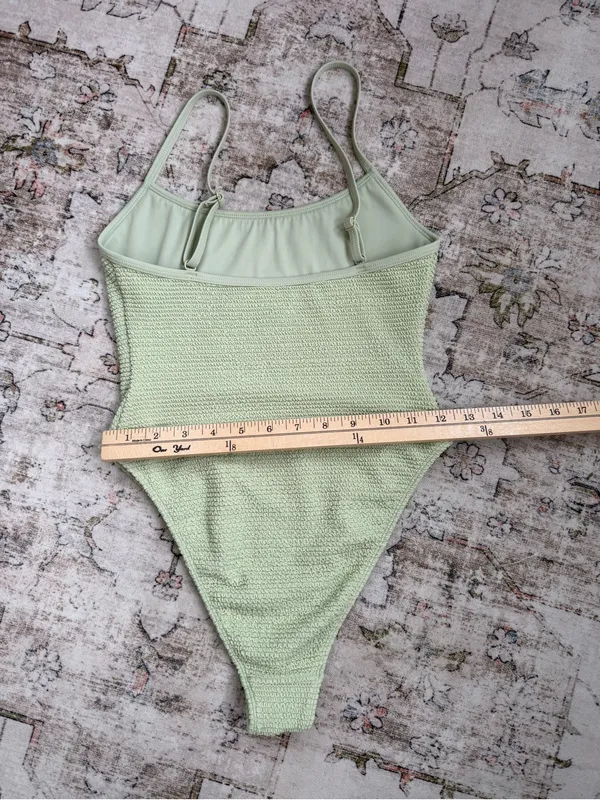 Pacsun Textured High Cut One-Piece Swimsuit in Sage Green - Image 6