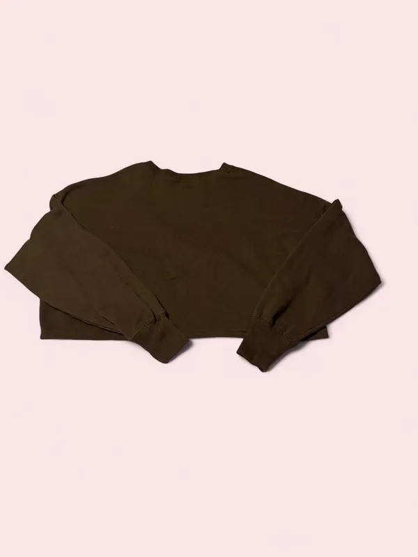 Hollister Cropped Crewneck Sweatshirt in Dark Brown with White Logo - Image 2