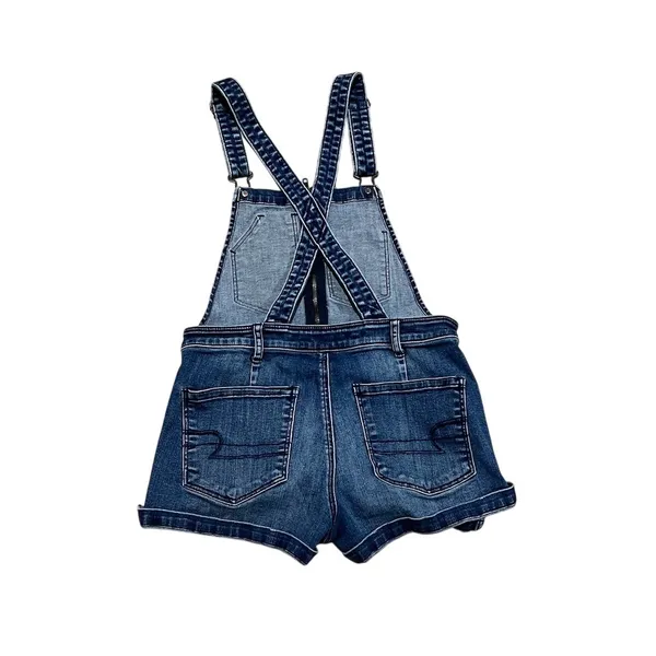 American Eagle Outfitters Shortalls Womens S Blue Denim Stretch Zip Front - Image 6