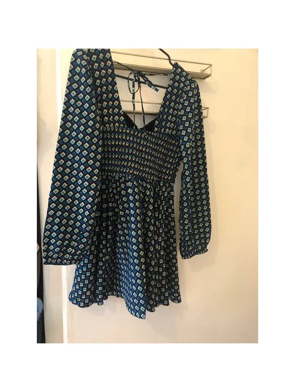 Band of the Free NWT Womens Genevieve Teal Diamond Long Sleeve Mini Dress Size S - Image 6