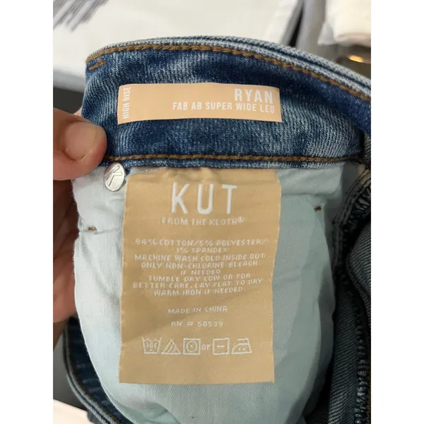 KUT From The Kloth High‎ Rise Ryan Fab Ab Super Wide Leg Jeans Light Wash 2 New - Image 9