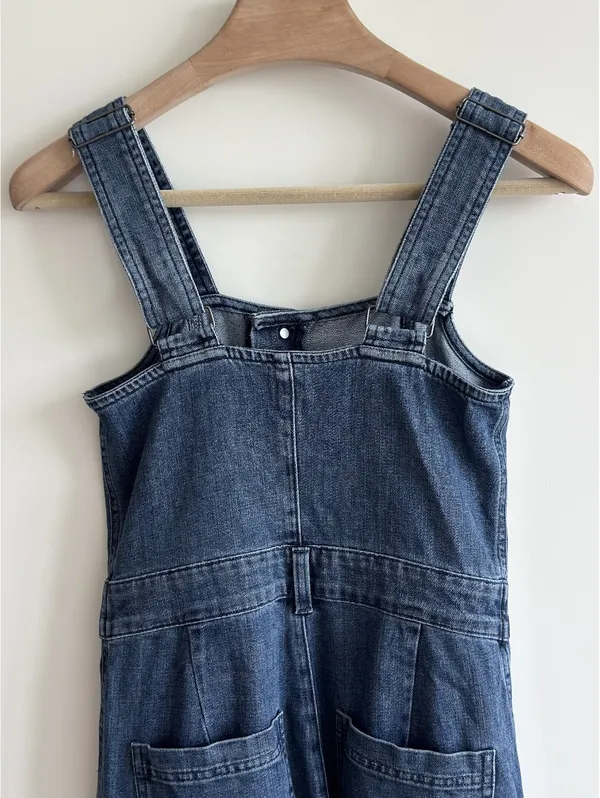 Aerie Denim Kick Flare Overalls XS Blue Wide Leg Adjustable Straps - Image 11