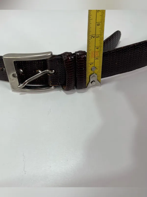 Saks Fifth Avenue Dress Belt Men's 36 Brown Leather Embossed USA Brass Buckle - Image 4
