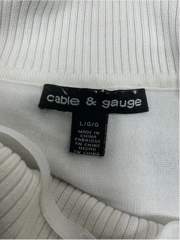 Womans Excellent Cable & Gauge Pullover Sweater Large White 3/4 Sleeve Cowl Neck - Image 5