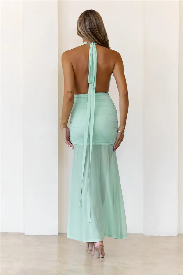 Hello Molly High Key Muse Mesh Maxi Dress in Seafoam Green XS - Image 4