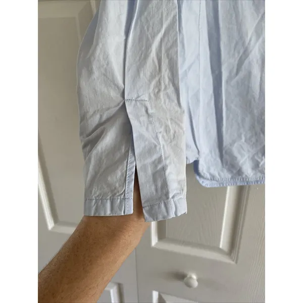 Trademark Split Neck Blouse Womens 2 Blue Poplin Oversized Button Cotton Size 2 - Image 4