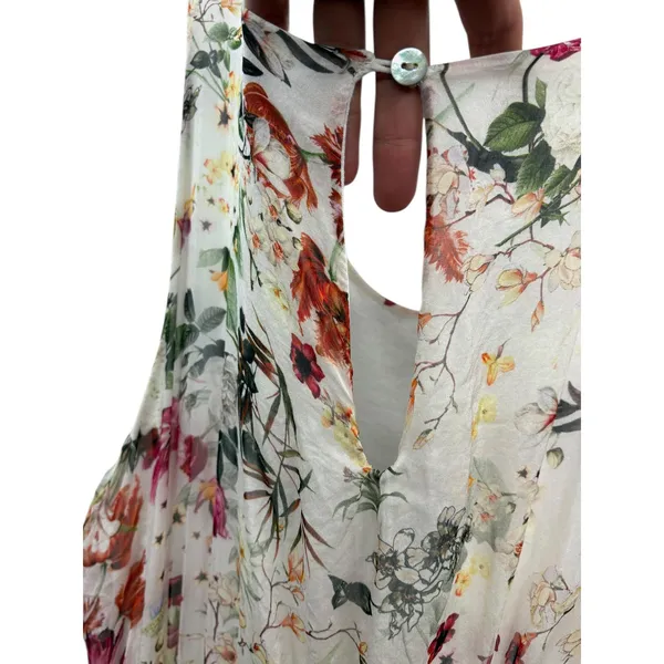 Lara G Italy Sleeveless Floral Silk Tiered Maxi Dress Keyhole Spring Garden L - Image 4