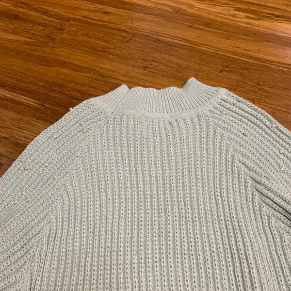 Originality Pearl Embellished Mock‎ Neck Sweater Light Blue Size Large Oversize - Image 5