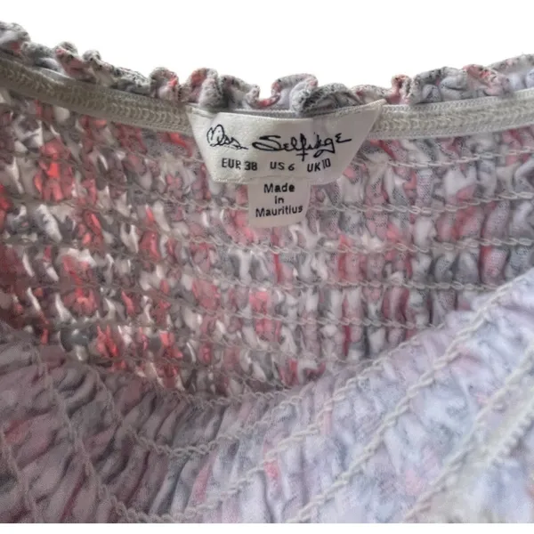 Miss Selfridge‎ Floral Smocked Mini Dress Pink Orange Square Neck US 6 18E19BPNK - Image 4