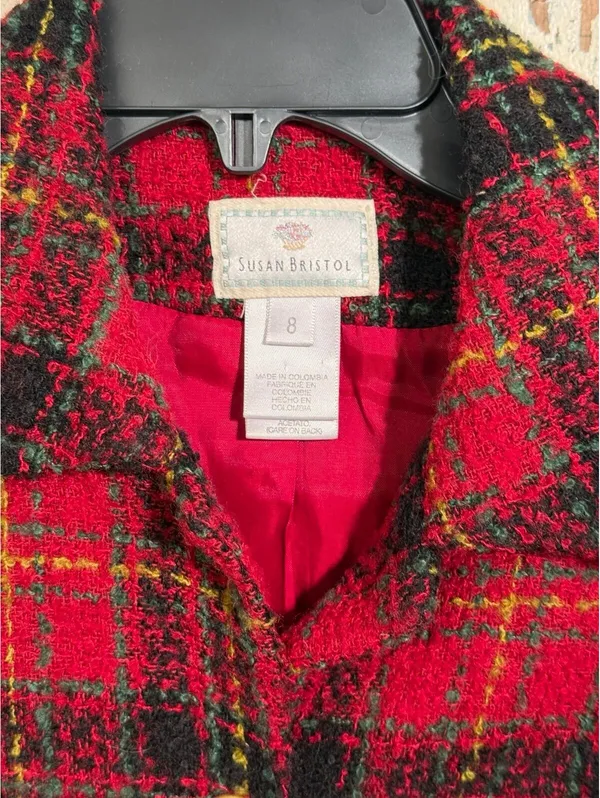 Vintage Susan Bristol red black plaid tweed blazer size 8, girl boss office - Image 2